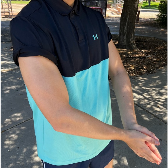 UNDER ARMOUR MEN PERFORMANCE COLORBLOCK POLO SHIRT TENNIS UNIFORM TIFFANY BLUE L - Picture 5 of 16